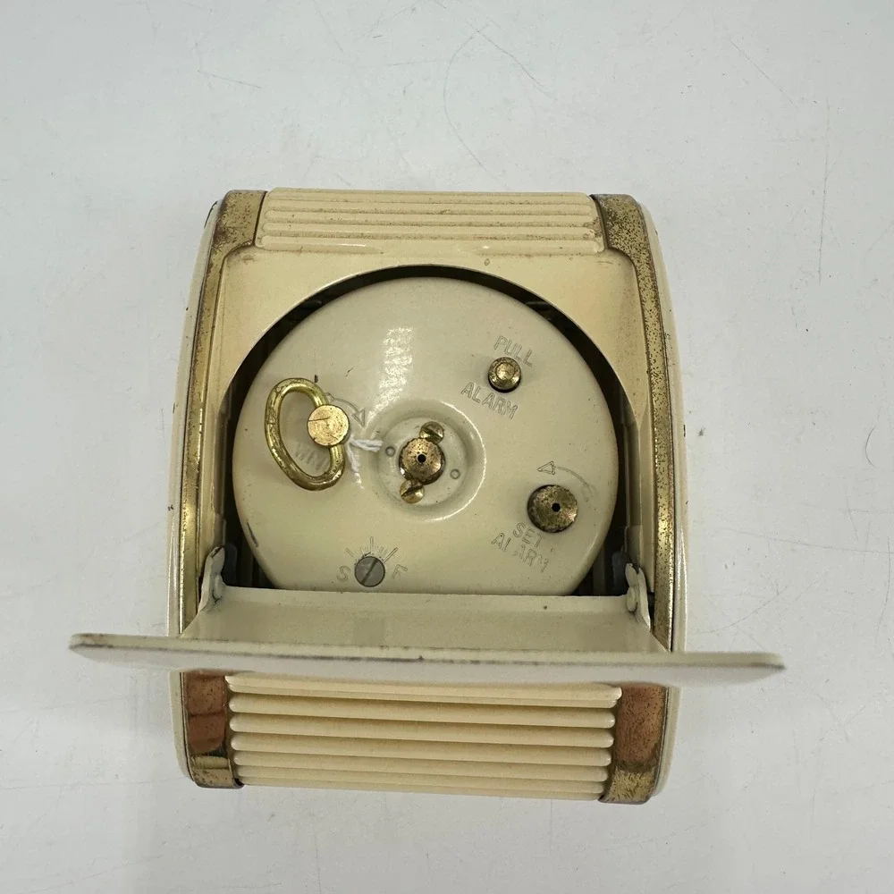 Vintage Westclox Travel Alarm Clock Gold Tone Cream Wind Up MCM Working
